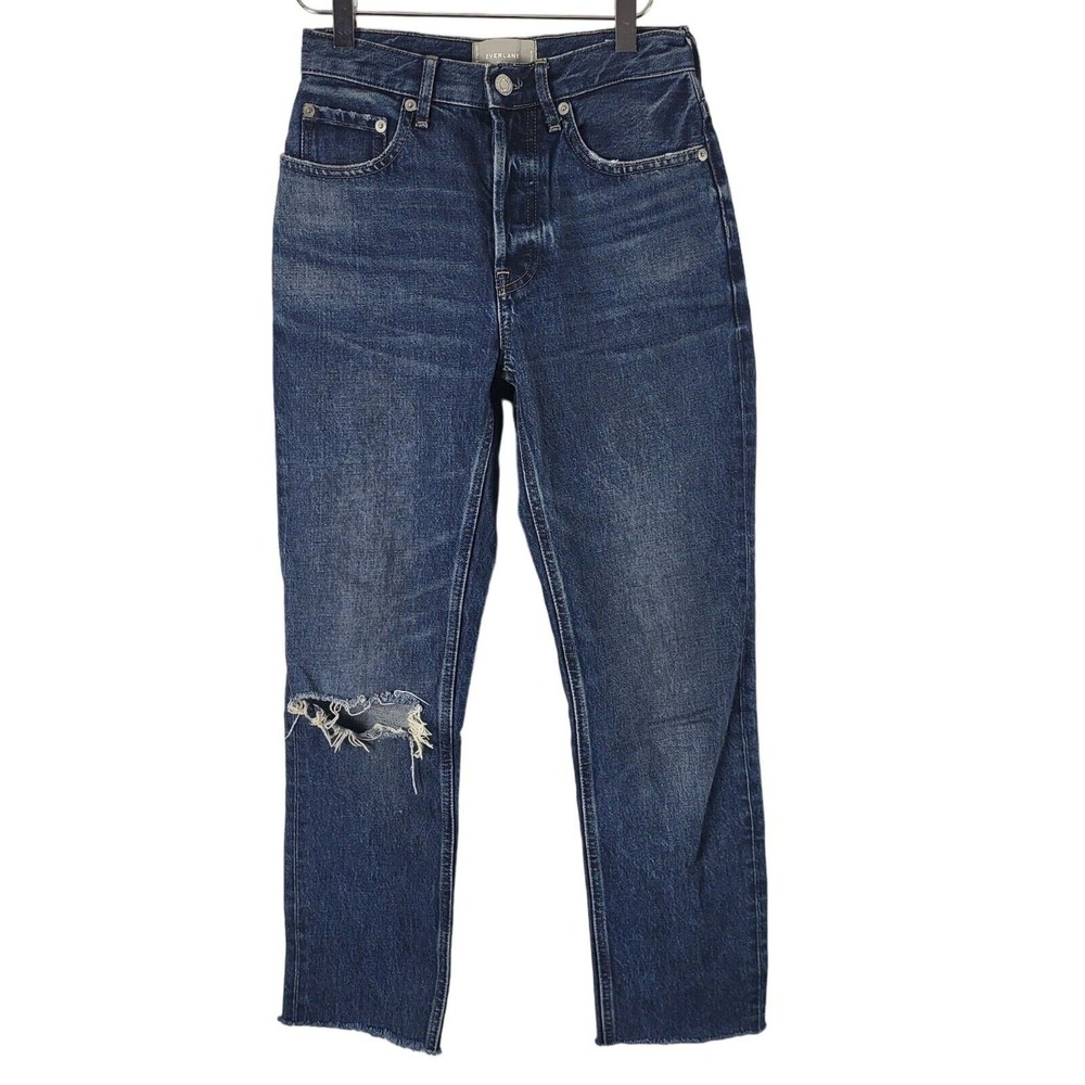 Everlane The Cheeky Jean 24 Womens High Rise Button Fly Distressed Crop Raw Hem